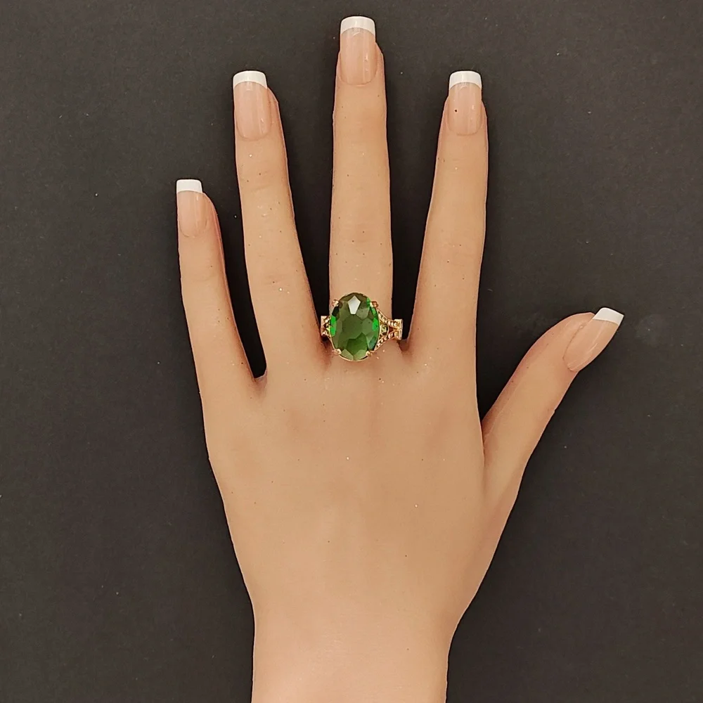 Emerald & Gold Fashion Ring - Size 8 - Picture 6 of 7